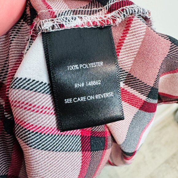 Torrid plaid popover blouse Womens 2 (2X) tie front red black white long sleeve - Picture 6 of 6